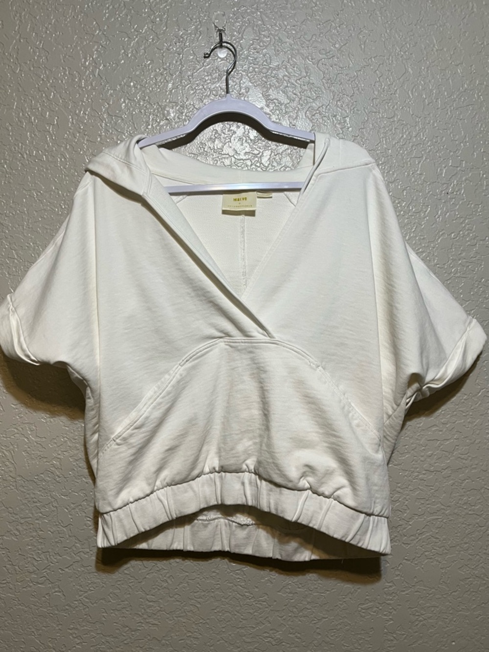 Maeve by Anthropologie White Short Sleeve Crossover Hoodie L/XL